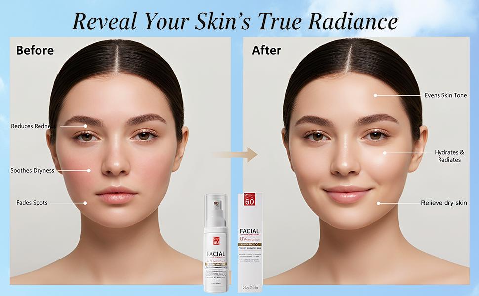 Tinted Sunscreen for Face SPF 60 Moisturizing Facial Mineral Sunscreen and Primer 2-IN-1 Body Sunblock Hydrating Sunblock Lightweight Tinted Moisturizer with SPF for All Skin Types