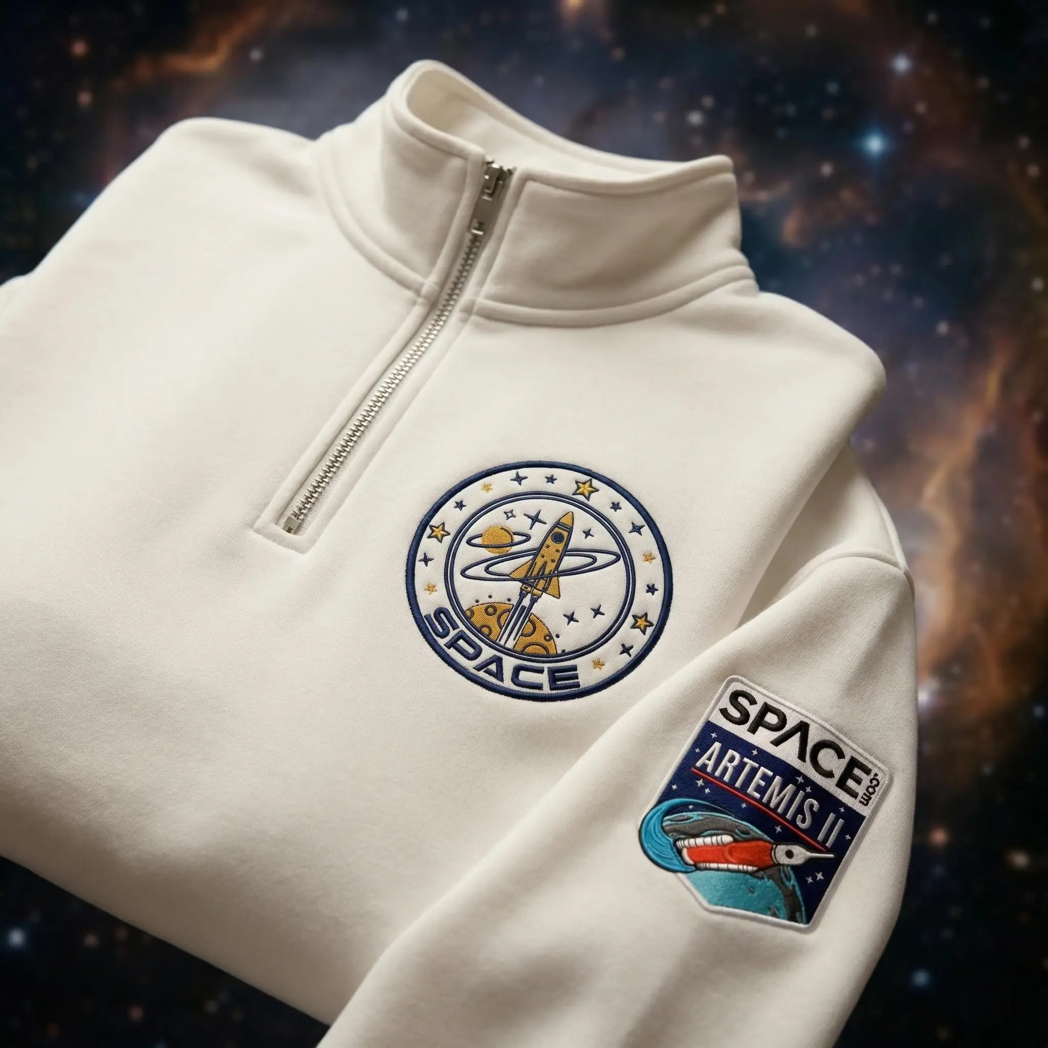 Artemis II Mission Embroidered Quarter Zip, Space Enthusiast Pullover, Astronaut Sweatshirt, NASA 1/4 Zip Sweater, Space Lover Gift