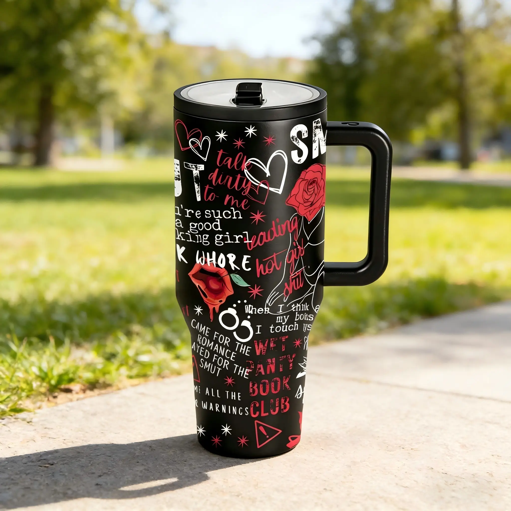 AuraCup 1pc 40oz Insulated Tumbler with Handle, Artistic Pattern Stainless Steel Thermos Travel Cup, Vacuum Insulated Drinkware, Vacuum Insulated Tumbler with Lid and Straw, Keeps Cold 12 Hours Hot 6 Hours, Daily Use Gift