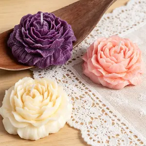 Peony Flower Shaped Scented Candles | Cute Floral Soy Wax Aromatherapy Candles | Optional Plastic Candle Holders | Decorative & Perfect for Gifts, Home Decor, Weddings & Cozy Nights