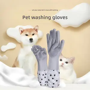 Pet cleaning gloves, anti-scratch and bite silicone thickened and extended pet grooming gloves for cats and dogs, pet washing and care gloves, extended anti-scratch and bite pet bathing gloves for pet massage and petting