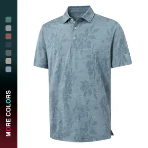 MAELREG Short Sleeve Golf Shirts For Men Moisture Wicking Performance Lightweight Jacquard 3 Button Polo Shirts For Men