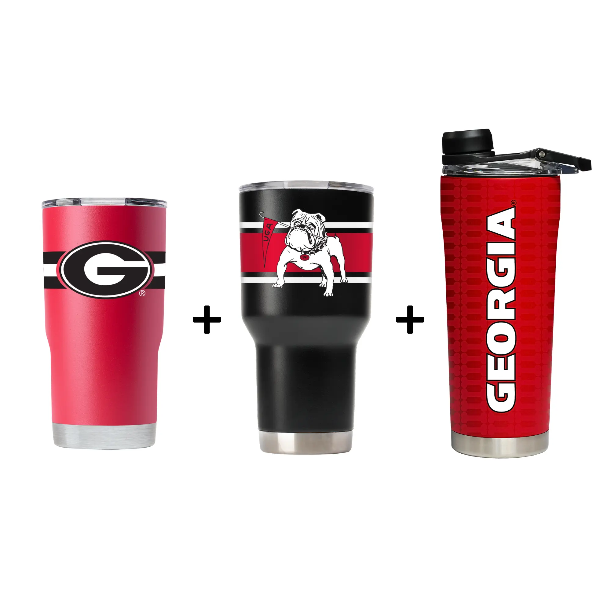 Georgia Ultimate Fan-Approved 3-Pack Kitchenware-Drinkware Bundle - Stainless Steel Insulated Vacuum Flask, Shaker Bottle, 1 Standard 30oz Portable Tumbler
