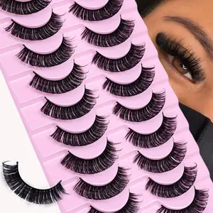 10Pairs Lashes D Curl 10-16mm Russian Lashes 3D Fake Eyelashes Reusable Fluffy Russian Strip Lashes Eyelash Set