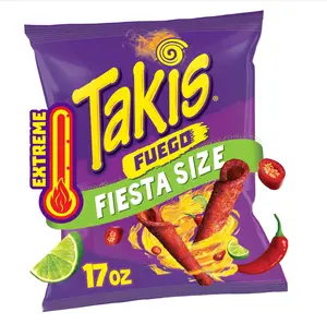 Takis Fuego 17 oz Fiesta Size Hot Chili Pepper & Lime Flavored Extreme Spicy Rolled Corn Tortilla Chips