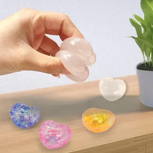 1Pc Changing Color Heart Squeeze Toy Sequins Love Fidget Toy Squishy Pinch Kneading Toy Stress Reliever Toy Kid Party Favor Heart Shaped Slow Rebound Toy