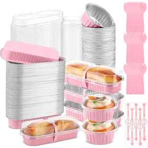 600 count Valentine's Day  Mini Loaf Pans with  and Spoons Sealing Stickers 6.8oz Disposable  Foil Muffin Baking Pans 5oz Cupcake Cups Cake Containers for Valentines Party