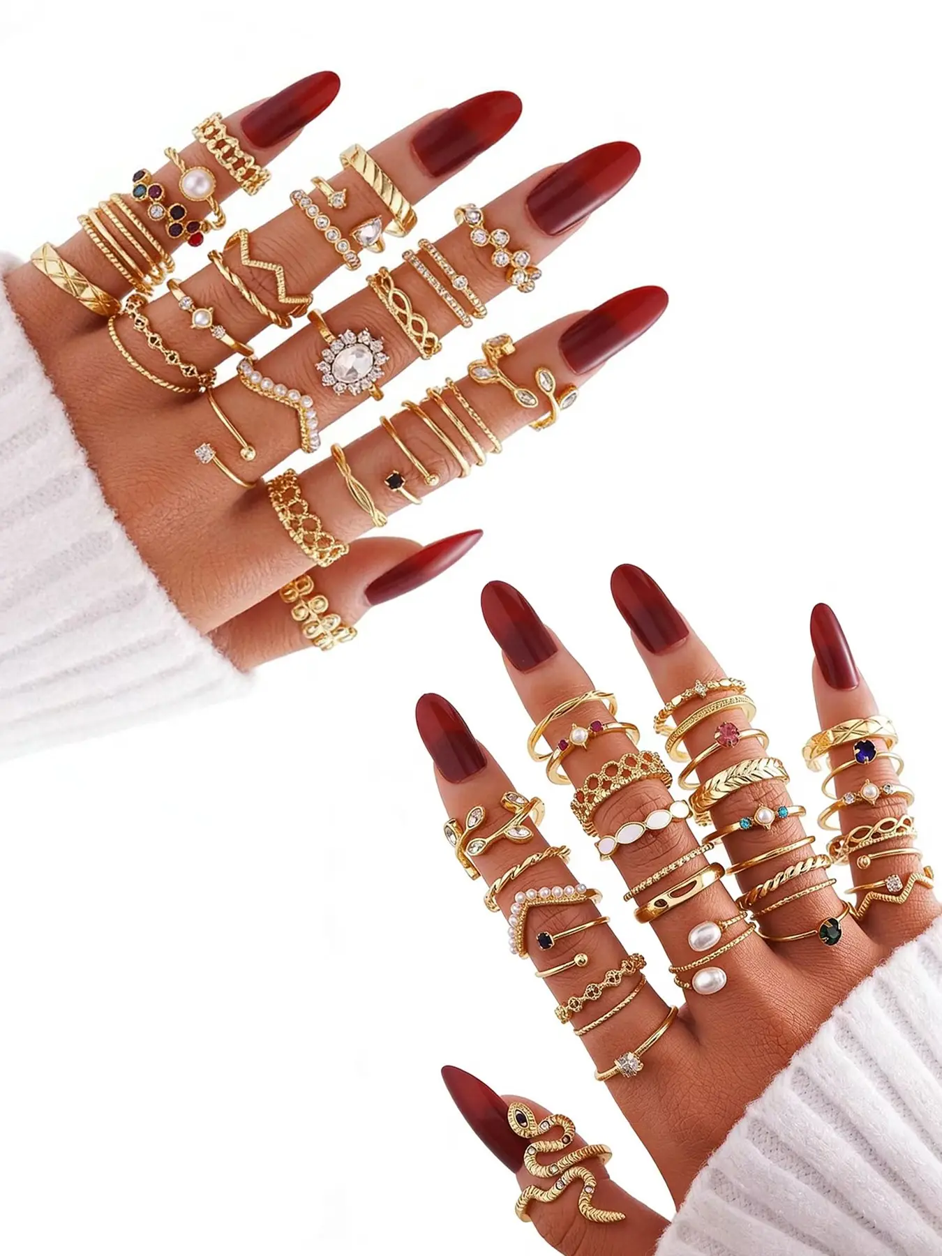 Golden Silvery Black Kunckle Rings Set for Women, Dainty Simple Trendy Cute Stackable Finger Rings Pack, Statement Multi Ring, Perfect for Stacking Layering on Thumb and Knuckle, Mixed Size, Jewelry Gift, Trendy Jewellery Accessories