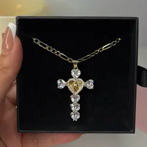 14k Gold Virgencita Cross Necklace