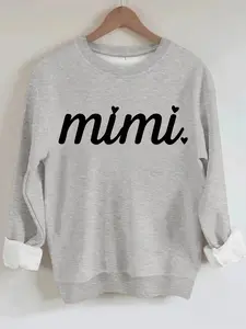 Women's Casual Mimi Heart Pattern Pullover Sweater, Soft Long Sleeve Round Neck Sweatshirt, Comfortable Daily Wear