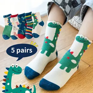 5 Pairs of Cartoon Dinosaur 5 Pairs of Boys Casual Fashion Knitted Breathable Sailor Socks Print Socks Socks, Boys Socks
