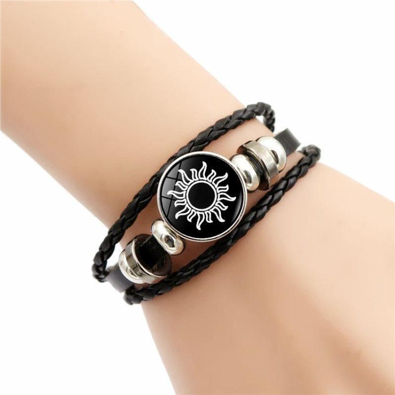 Sun & Moon Lovers Leather Bracelet Vintage Punk Multi-Layer Beaded Woven Design Couple Gift with PU Leather and Glass Accents