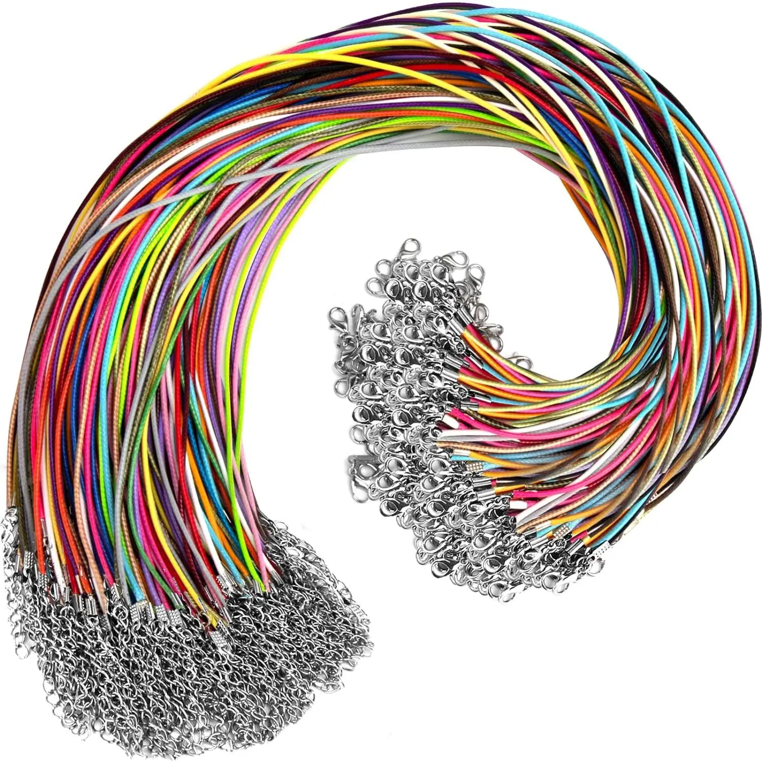 100 count Leather Necklace Cord with Clasps, Rope Necklace String, 25Color Necklace Cords for Pendants, 19.7"  Necklace Chains for  Making Supplies, 1.5mm Waxed Necklace Bracelet Cord