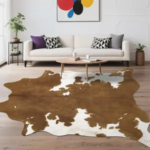 5.2x6.2 Feet Cow Hide  Area Rug for Living Room, Western Cowhide Large Faux Animal Skin Rugs, Non-Slip Cow Print Carpet for Bedroom Office Kitchen Fireplace, Blac,Grey,Khaki,Brown,Black/White,Yellow Brown,Dark Brown,4.6x5.2 ,5.2x6.2 Feet