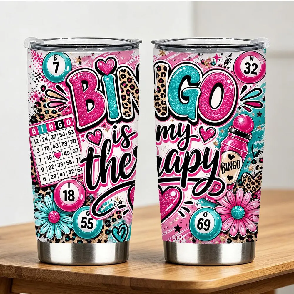 Stainless Steel Bingo Therapy Vacuum Flask Drinkware Gear - 12/18/20/22/30/40oz, Perfect Gift for Bingo Game Enthusiasts