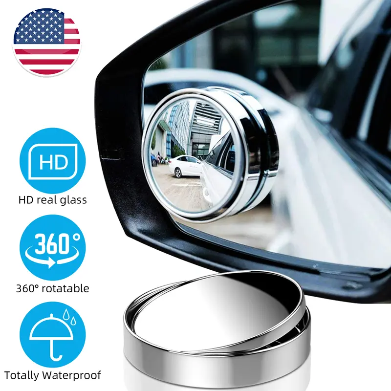 2Pcs 360° Rotatable Blind Spot Mirror for Car,Waterproof HD Glass Convex Wide Angle Rear View Mirror,Enhance Driving Safety and Visibility,Reduce Blind Spot Risks