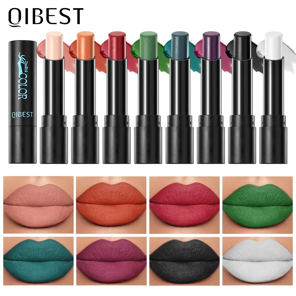 QIBEST Nude Velvet Silky Matte Lipstick Lip Product Long-lasting Intensely Pigmented Highly Pigmented Lip Tint Not Stick Cups Red Green Orange Black White Lip Stain Helloween Makeup