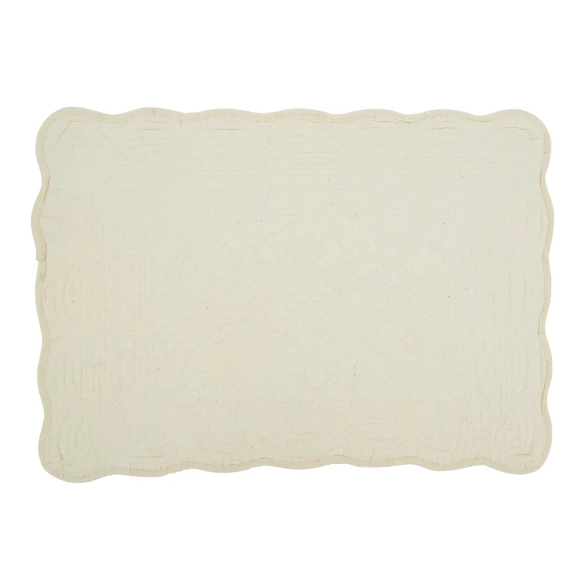 212 MAIN Charming Quilted Cotton Fabric Placemats - 14x20 in Oblong Ivory Tableware, Set of 4 - Stylish Stitching, Cool Iron for Elegant Table Setting