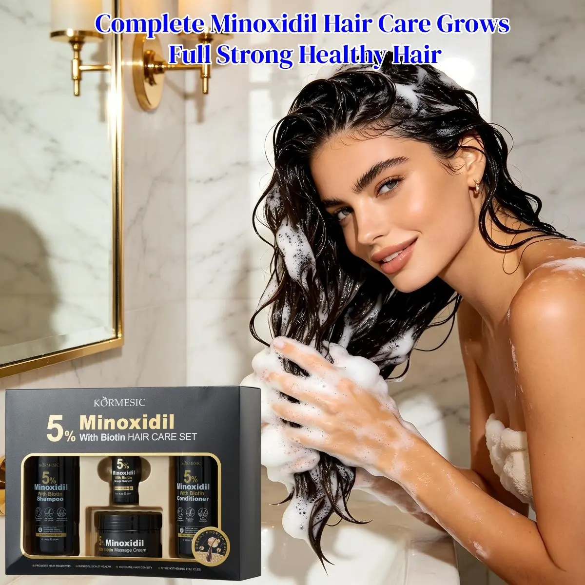 Anti Hair Loss Thickening Hair Care 4-Piece Biotin Nourishing Hair Set, Haircare, Oil Control Anti-Dandruff Shampoo & Conditioner, Scalp Nourish Massage Cream, Hair Growth Serum with Ginseng Ginger Extract, Revitalize Follicles, Fix Sparse Thinning Hair