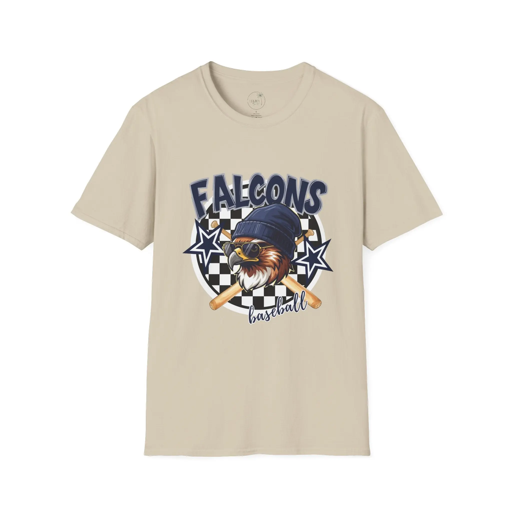 Falcons Eagle Baseball T-Shirt | Checkerboard Stars, Bat Helmet Sports Design