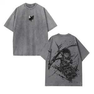 Men's Classic Attack On Titan AOT Levi Ackerman Oversized 2-Sided Graphic Menswear T-Shirt - Acid Washed Sustainable US Cotton Short-Sleeve, Soft Streetwear, Breathable Seamless Vintage Apparel