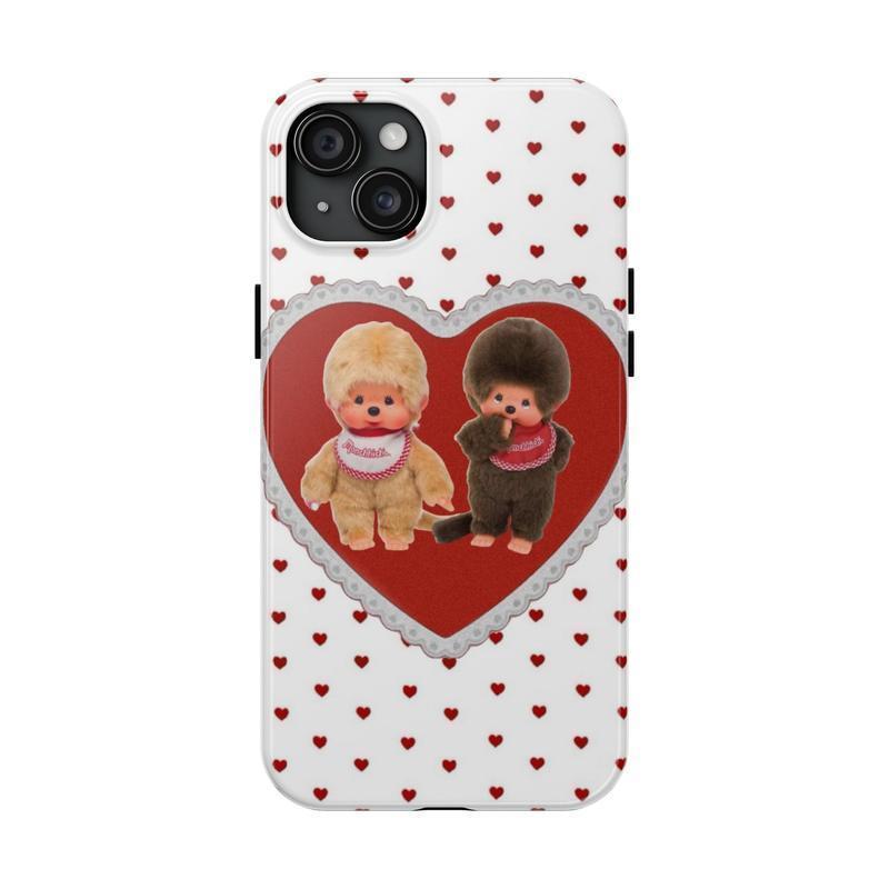 Monchichi Polka Dots Mix Leopard Tough Phone Case, Cutest Design Striped Case Cover Suitable for iPhone 17-11 Pro Max