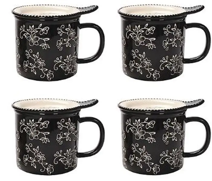 Temp-tations Floral Lace Set of (4) 24-oz Mega Mugs with Lid-Its
