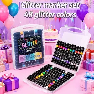 48 Color Dual-Head Glitter Markers Set, Sketch Markers, Quick-Dry Fine Tip Watercolor Pens, Ideal for Coloring Books, Card Making, Art Projects