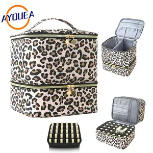 Large Double Layer Nail Polish Organizer & Essential Oil Case Holds UV Light Dryer & Manicure Tools Valentine's Day Gift Soft Nylon Makeup Bag Multifunctional Storage Box for Jewelry & Cosmetics Portable Travel Tote Girlfriend Present Idea Minimalist