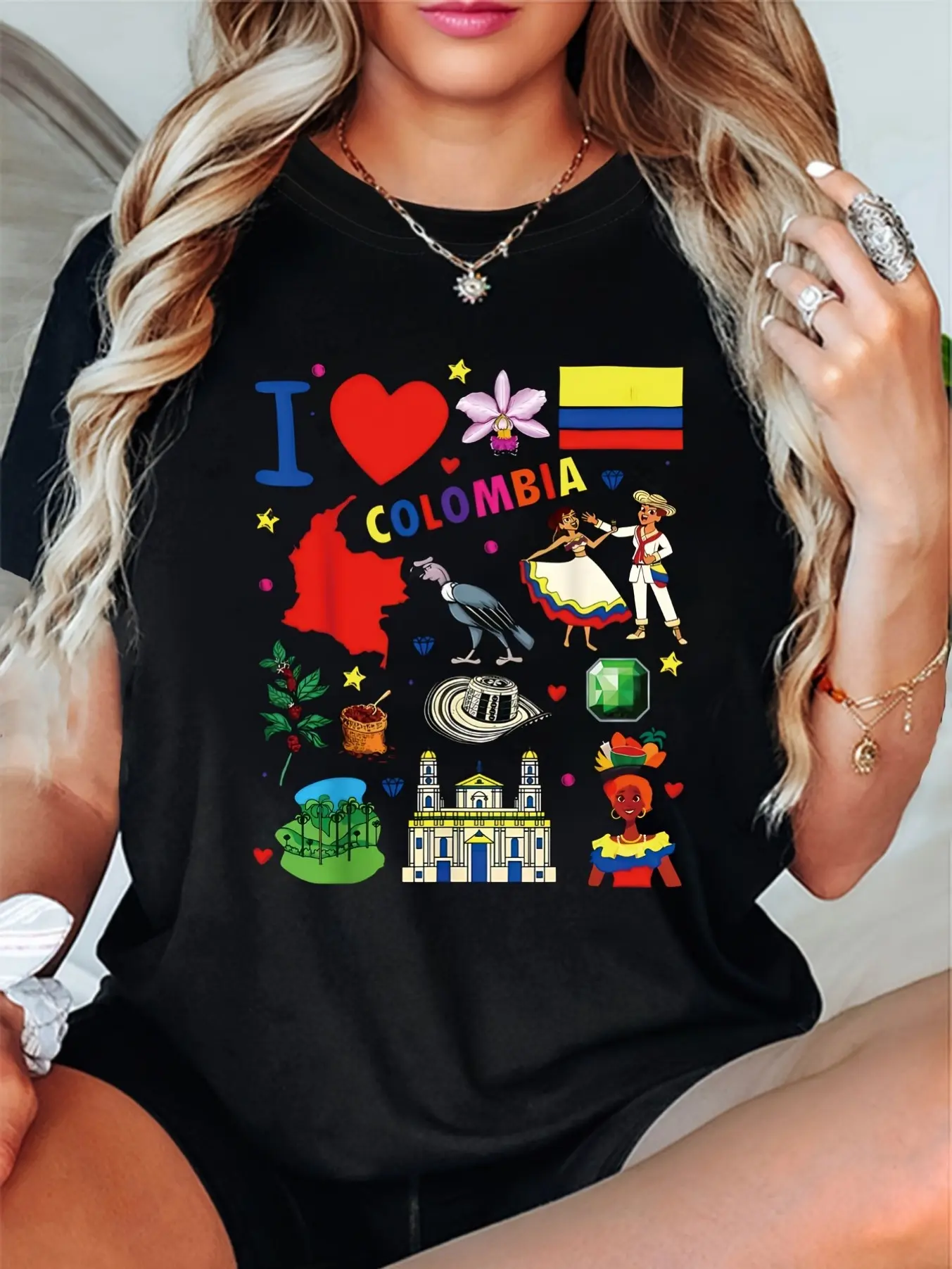 Ladies I Love Colombia _graphic t-shirt-Colombia f unisex soft cotton short sleeve t shirt, vintage graphic casual tee for men women teens, perfect birthday holiday gift for camping travel gym daily street  wear