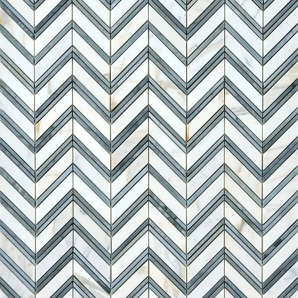 Calacatta Gold & Gray Grand Chevron 12x12 Polished/Honed Marble Mosaic Tile