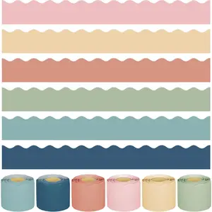 240Ft 6 Rolls Colorful Boho Scalloped Bulletin Board Borders Stickers Decor for Classroom School Home Office Chalkboard Decor