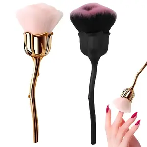 Rose Shape Nail Dust Brush, 1 Piece Manicure Cleaning Brush, Powder Brush Blush Brush Electroplated Handle Soft Hair Makeup Brush, Nail Art Tools