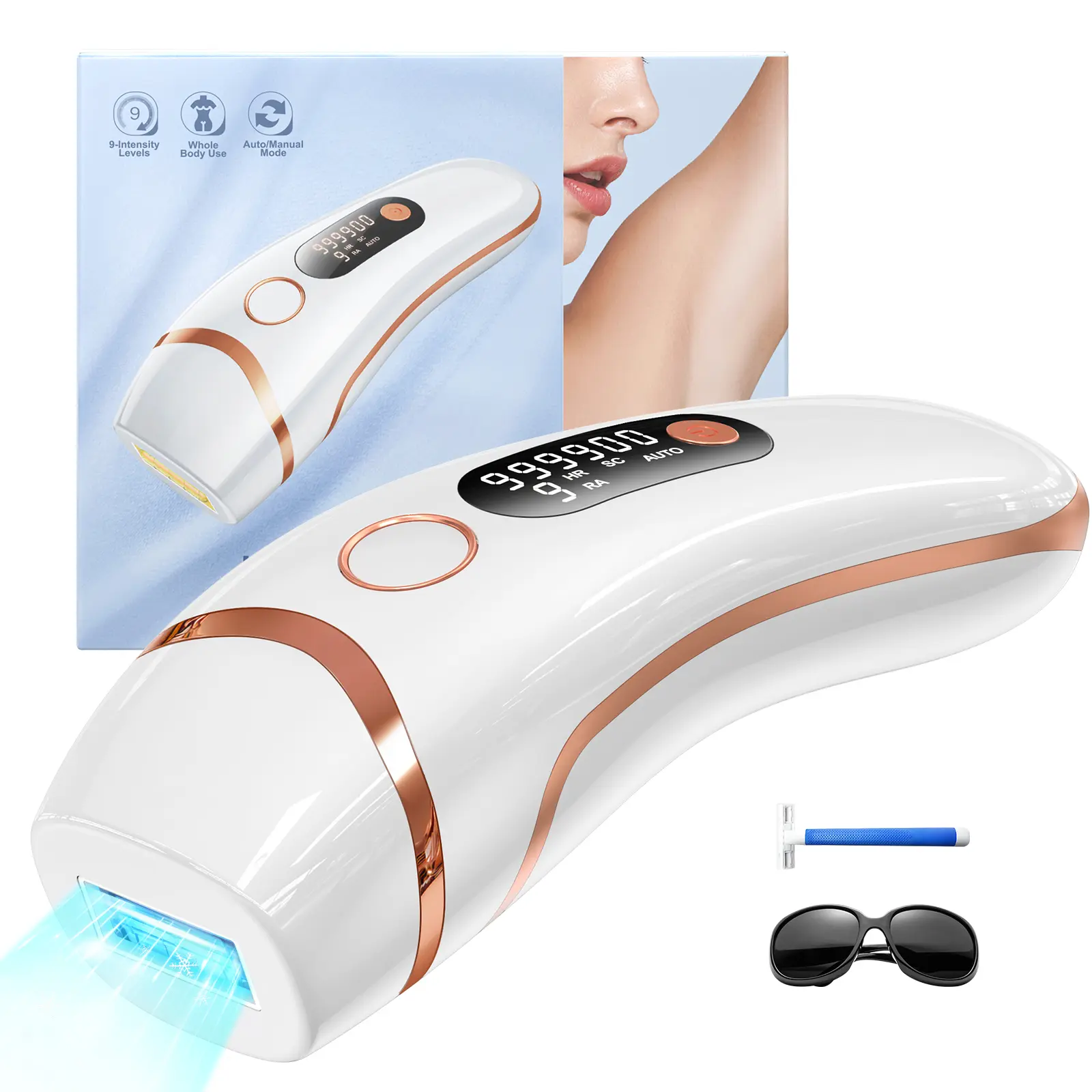 LYSMOSKI IPL At-Home Laser Hair Removal Device for Women & Men 5cm² Light Outlet 9 Energy Levels 3 Functions Safe Effective Fast Hair Removal Skin Care