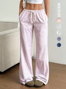 Women's Striped Print Tie Waist Pants, Casual Comfy Basic Wide Leg Trousers for Summer, Women's Bottoms for Daily Wear
