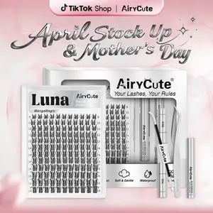 Luna | AiryCute MangaMagic Collection Upgrade U Lashes with Ultra-Dense, Waterproof, Long-Lasting Lashes | Aphrodite | Fashion Wet Look | Beginner Friendly DIY Lashes For a Flawless, Voluminous Look | Trendy & Must-Have Clusters