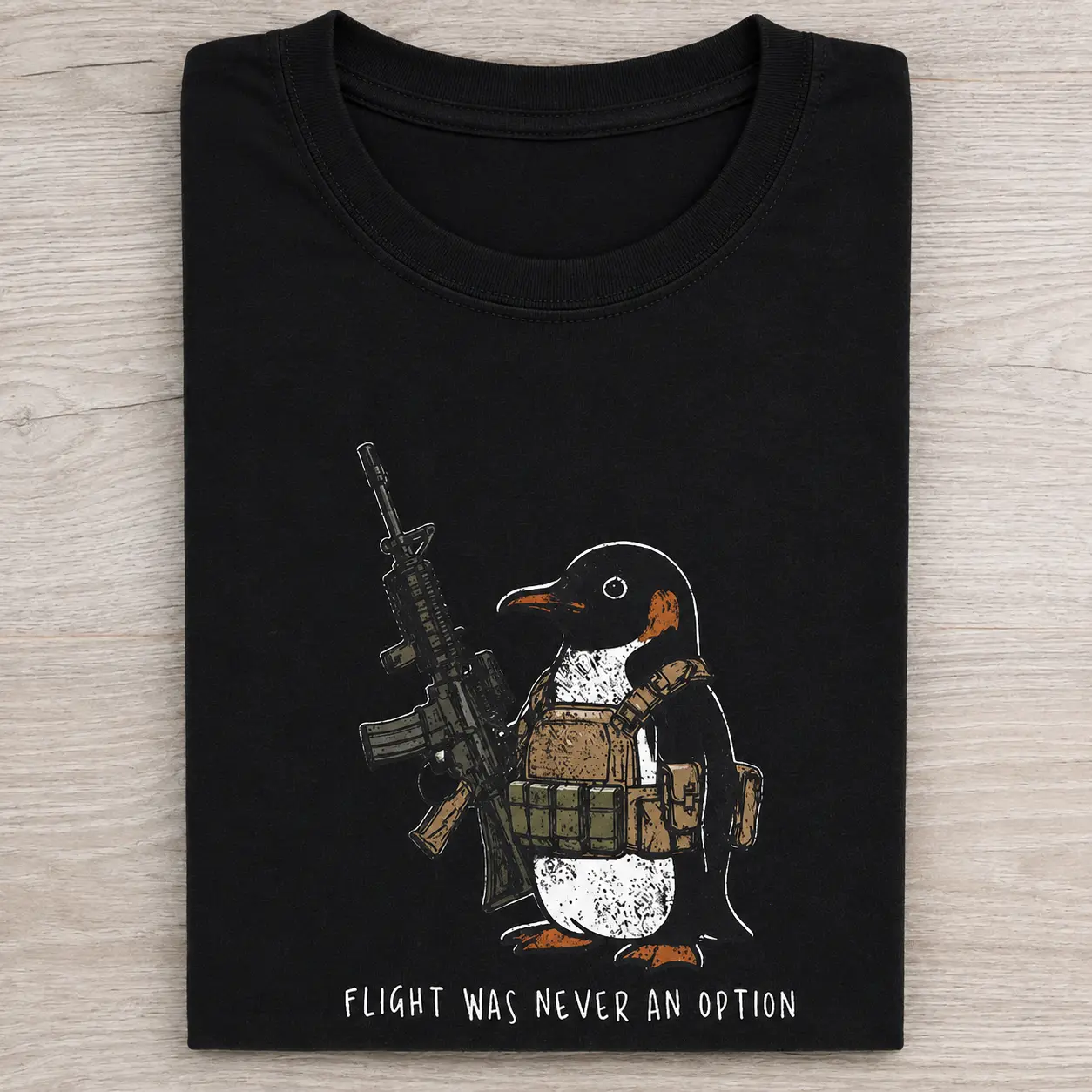 Tactical Penguin Shirt, Flight Was Never An Option Tee, Funny Penguin Graphic T-Shirt, Military Animal Meme Shirt, Retro Humor Gift, Unisex Apparel