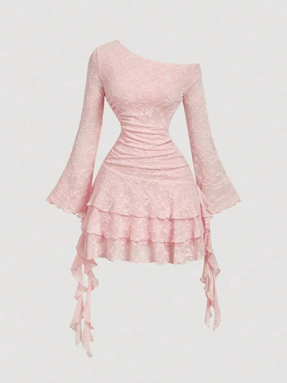 Women's  Ruffle Ruched Mini Dress, Asymmetric Shoulder Western Style Autumn Fall Winter Party Dress