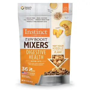 Instinct Raw Boost Mixers, Freeze Dried Cat Food Toppers with Functional Ingredients, Grain Free, Real Chicken - Digestive Health, 5.5 oz Bag