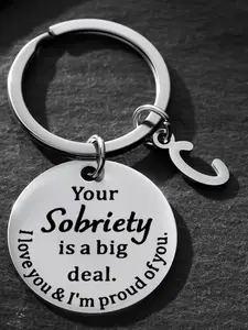 Sobriety Keychain with Initial A, Engraved Your Sobriety Is a Big Deal, Stainless Steel Keyring, Sobriety Gift for Men Women