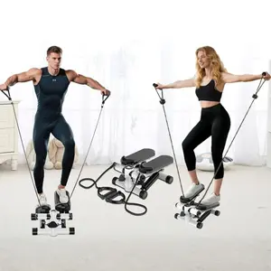 Portable Mini Stepper, Fitness Stair Stepper with Adjustable Resistance Band, Leg & Arm Full Body Workout Stepper, Home Exercise Equipment