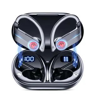 YYK-Q63-1 Open Ear Clip Wireless Earbuds Bluetooth 5.4, Sports Earphones Built-in Microphone with Earhooks & Ear Hook, Wireless Charging Case & Display, YYK-Q63-1 Audio Headset headphones bluetooth
