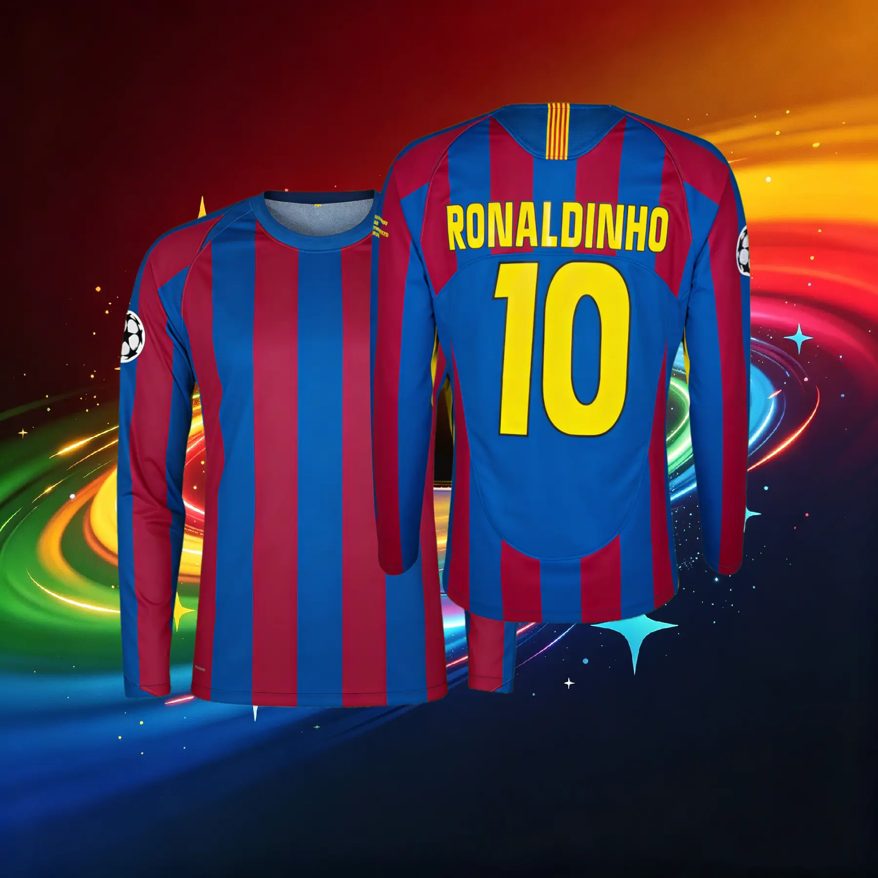 2006 Home Long Sleeve Soccer Jersey 10# Ronaldoinho Football Jersey Fans Version