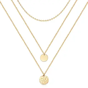 Gold Layered Choker Necklace 14K Gold Plated Bar Coin Charm Pendant Delicate Multilayer Necklace for Women Anti-Allergic Stackable Jewelry Gift Party Fine Jewelry Gift, Stacking Necklaces, Bar Charm