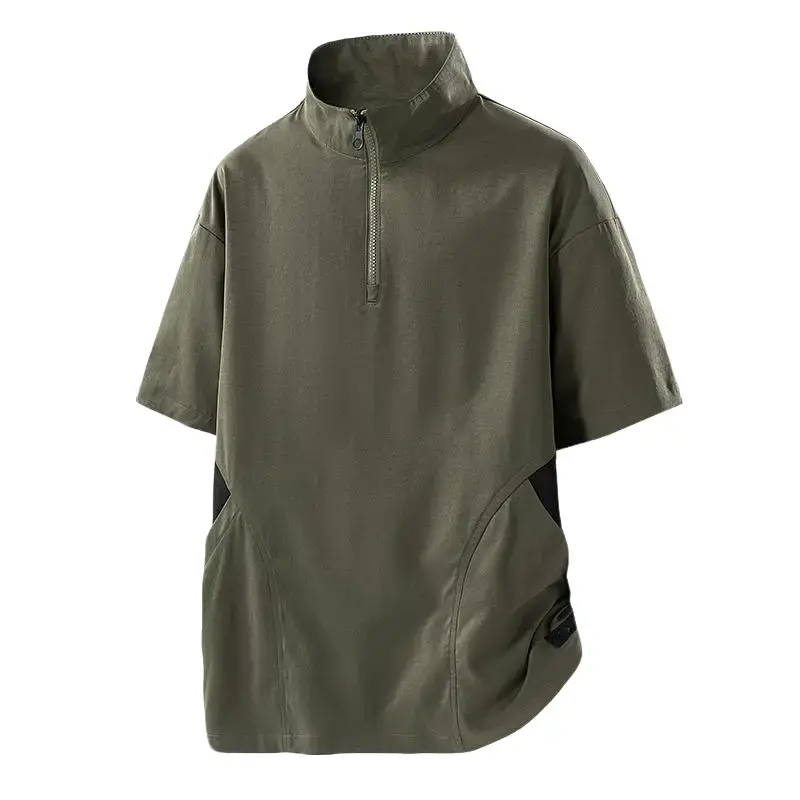 Men’s Summer Short Sleeve Half-Zip Stand Collar Quick Dry T-Shirt, Breathable Loose Fit Sporty Outdoor Casual Fashion Top #SummerWins