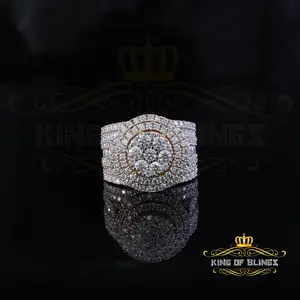 King of Bling's 4.00ct VVS 'D' Yellow Silver Moissanite Cluster Shape Stone Rings SZ 8 For Men's