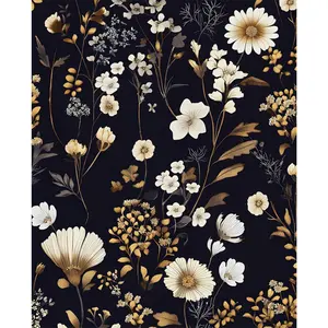 Floral Peel and Stick Wallpaper Vintage Black gold Flower Contact Paper Vinyl Waterproof Self Removable Retro Dark Botanical Wall Paper for Bedroom Bookcase Drawers 17.5" x 393"