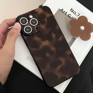 Tortoiseshell Print Phone Case for iPhone 17 16 15 14 13 12 11, Luxury Amber Leopard Pattern Shockproof Protective Cover, Slim Glossy Retro Case for Women Girls Fashion Lovers