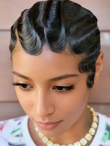 Machine Made Natural Blonde Color Short Curly Pixie Wig, 150% Density Human Hair Wigs for Women, Daily Party Cosplay Use, Deep Curly Wig