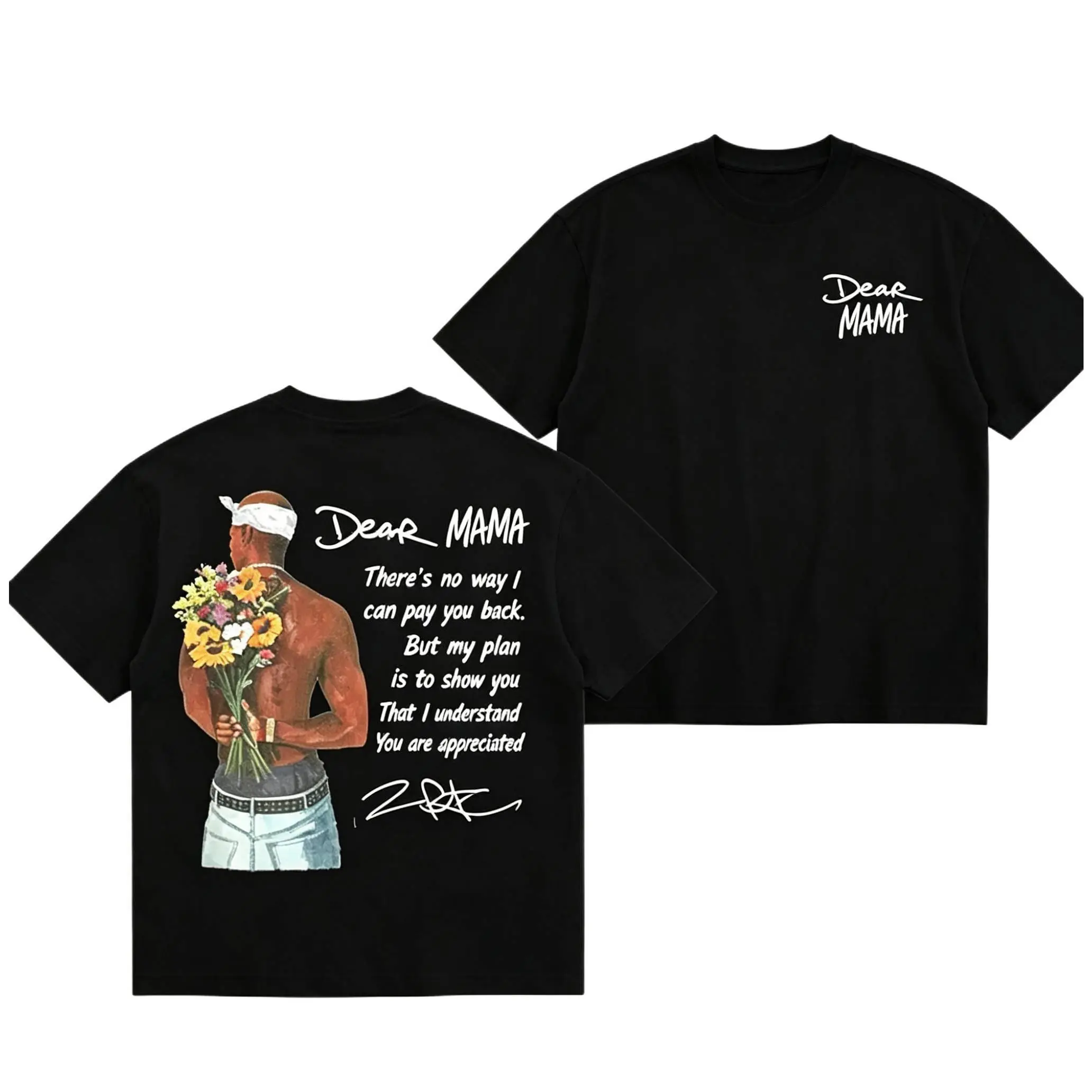 Women's Tupac Dear Mama T-Shirt, Fitted Short Sleeve Vintage Graphic Top with 2Pac 'You Are Appreciated' Quote, Gift for Mom, Shortsleeve, Tshirt, Tupac Graphic Women's T-Shirts